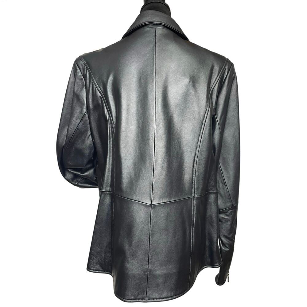 NWOT - Bradley Bayou Metallic Charcoal Moto Leather Jacket - Picture 2 of 4
